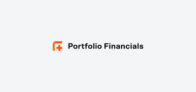 Portfolio Financials horizontal logo on a light gray background